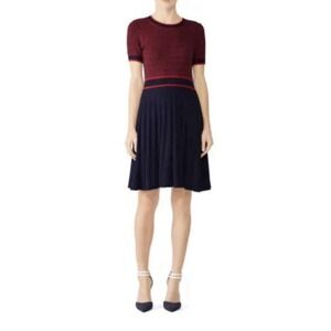 Draper James Magnolia Crewneck Pleated  Sweater Dress Red / Navy Size Small